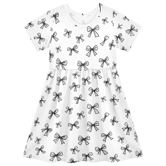 joogoo Line Bows Girls' Short Sleeve Dress Kids Dresses 5-6T