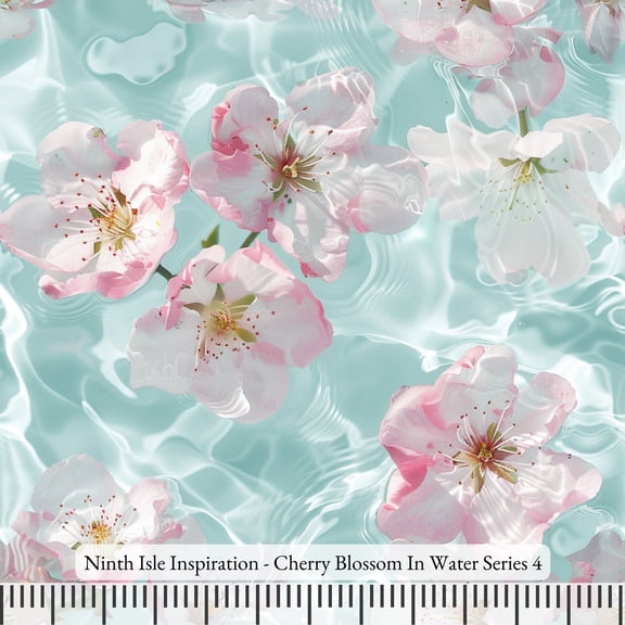 Ninth Isle Inspiration - Cherry Blossom In Water Series - 100% Cotton Fabric By The Yard (Series4, HalfYard)