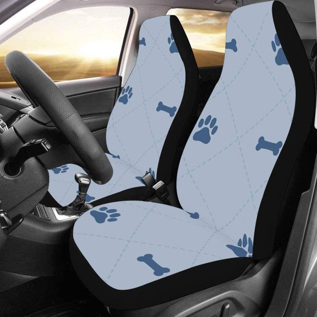 RYLABLUE Set of 2 Car Seat Covers Cartoon Footprint Bones Universal Auto Front Seats Protector Fits for Car,SUV Sedan,Truck