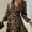 Brown, variant on Zukuco Women's Leopard Print Ruffle Hem Long Sleeve V Neck Belted A Line Dress, S