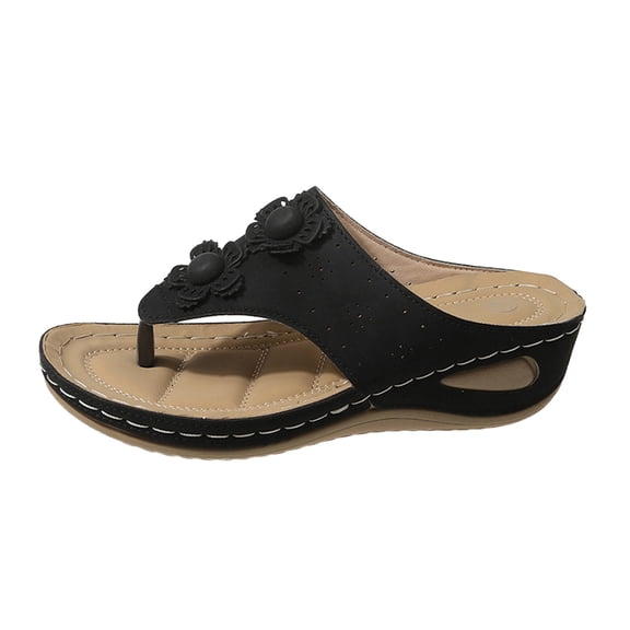 HNMKIU Womens Sandals Fashion Women Summer Flowers Casual Open Toe Massage Soft Bottom Slides Breathable On Style with Heel Beach Shoes Black,6