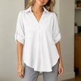 thumbnail image 3 of Bixock Plus Size Women 3/4 Length Sleeve Tops Maternity Shirts Linen Blouse Solid Color V Neck Roll Long Sleeve Lace Loose Wide Casual Daily Top, 3 of 6