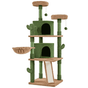 Alden Design 66 H Multi-Level Cactus Cat Tree with Natural Sisal for Small/Medium Cats, Green/Brown