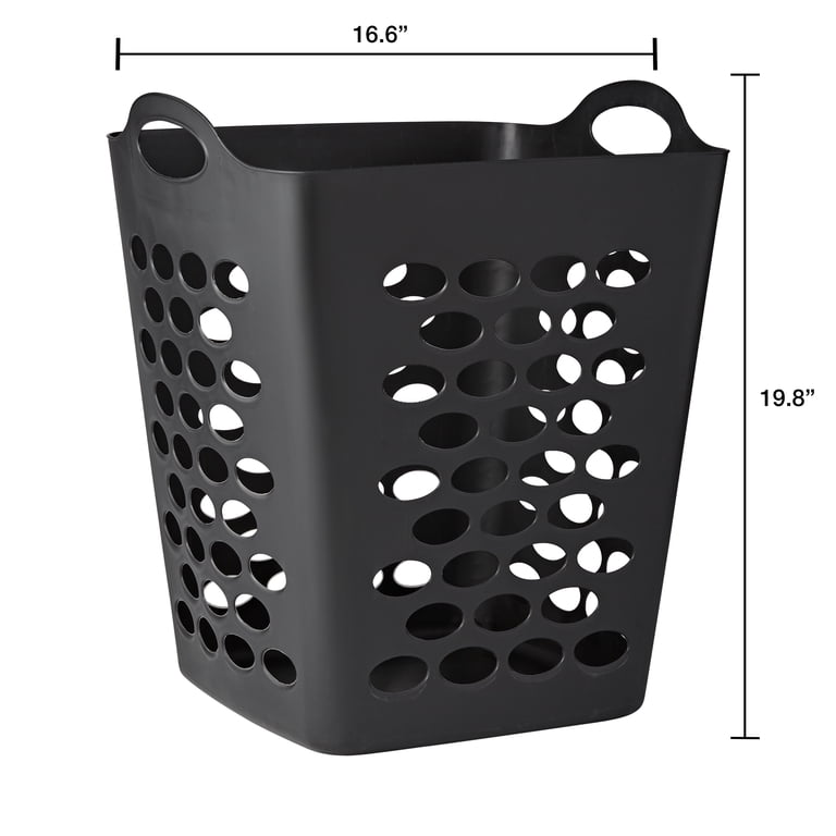 Mainstays Laundry Hamper, Black, Square Plastic Storage Bin with