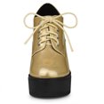 thumbnail image 2 of Unique Bargains Women's Platform High Chunky Heel Ankle Booties Gold US 9, 2 of 6