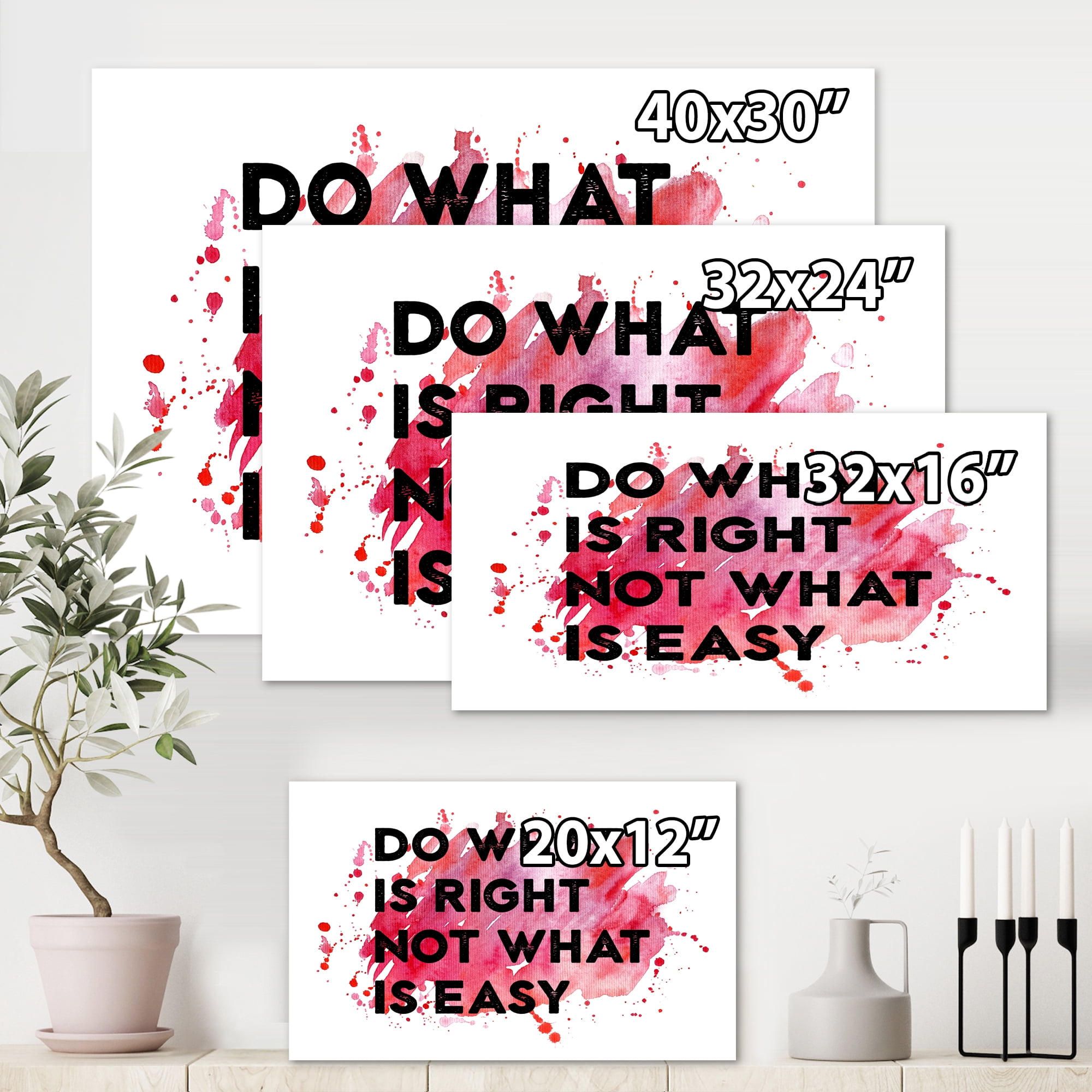 Designart ' Do What Is Right Not What Is Easy On Red Background ' Traditional Canvas Wall Art Print