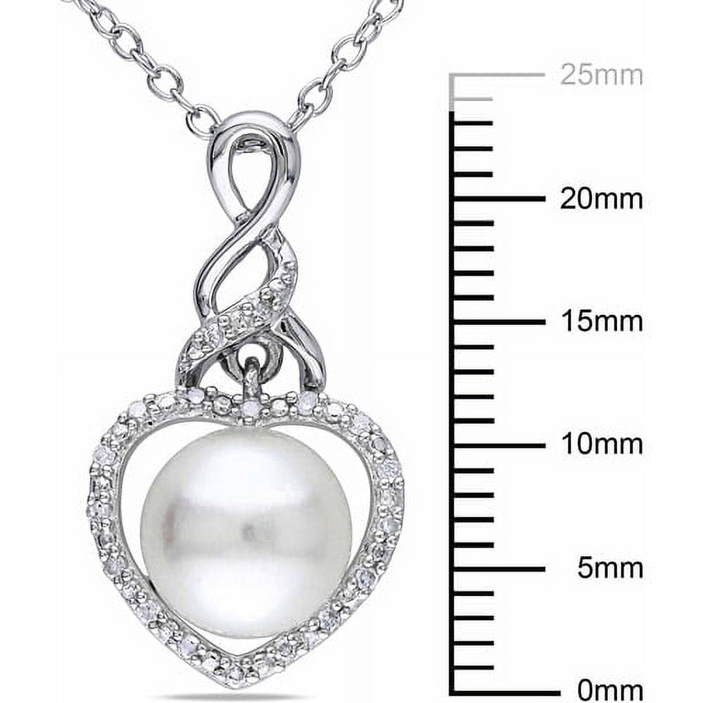 8-8.5mm White Button Cultured Freshwater Pearl and Diamond Accent