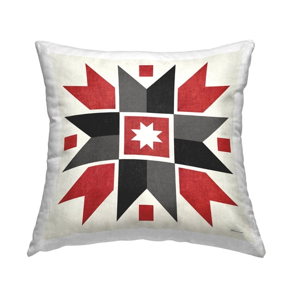 Stupell Industries Red Quilt Block Geometric Printed Throw Pillow Design by Stephanie Workman Marrott