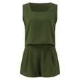 thumbnail image 5 of Women Shorts Sets Outfits Sleeveless Solid Square Neck Crop Tops Loose Shorts Trendy Suit Summer Outfits For Women Army Green L, 5 of 7