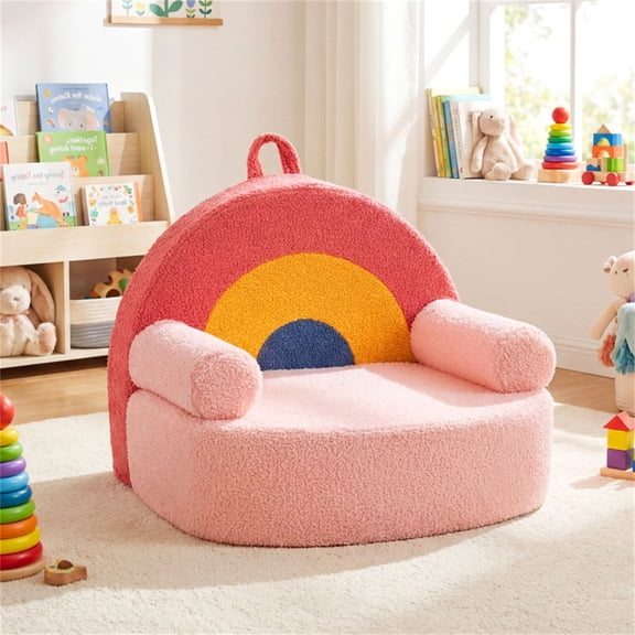 Kids Foam Sofa Chair with Teddy Fleece, Toddler Couch for 3 Years, Red Lightweight Reading Lounger