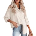 thumbnail image 2 of Womens Button Down Shirt Long Sleeve V Neck Dress Shirts Casual Loose Roll Up Work Blouse Tops Button Down Shirts for Women Long Sleeve Office Slim Fit Blouses Casual Business Silk Tops with Pocket, 2 of 5
