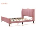 thumbnail image 3 of Queen Size Velvet Bed Frame with Vertical Channel Tufted Wingback Headboard, Upholstered Platform Bed with Wood Slats, No Box Spring Needed, Easy Assembly, Non-Slip Noise, Pink, 3 of 9