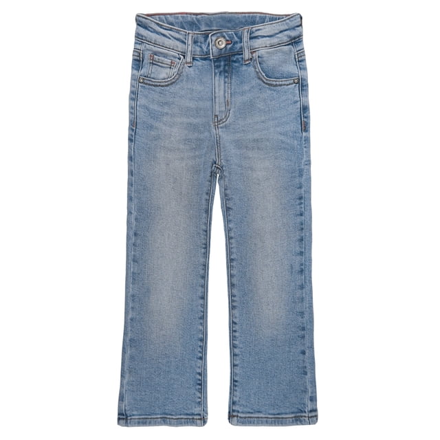 KIDSCOOL SPACE Big Girls Jeans,Elastic Band Inside Stretchy Micro Flared Boot Cut Denim Pants,Light Blue,7-8 Years