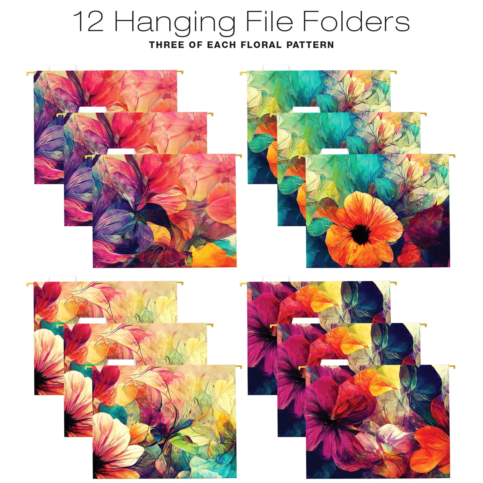Global Printed Products 12 Hanging File Folders and 24 File Folders, Letter Sized - Abstract Floral