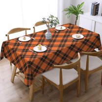 Halloween Decorations - Black and Orange Plaid Tablecloth Rectangular - Halloween Party Decorations Favors Supplies - Washable Table Cloth Cover for Dinner Decor 60" X 84"