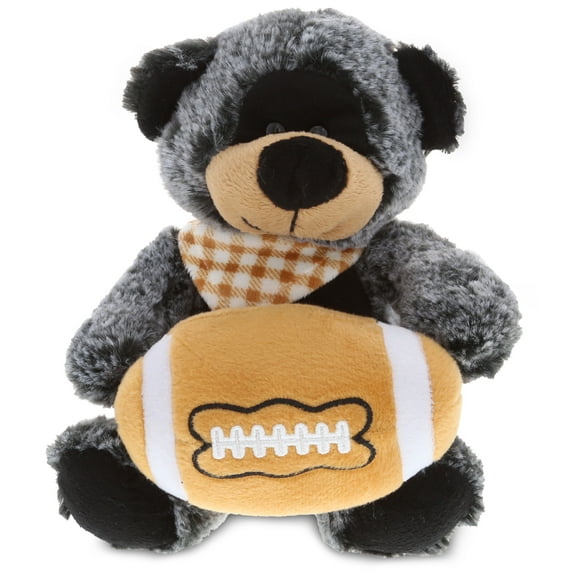 DolliBu Sitting Black Bear Stuffed Animal with Football Plush - Soft Plush Huggable Bear, Adorable Playtime Plush Toy, Cute Wildlife Gift, Football Plush Animal Toy for Kids and Adults - 9 Inch