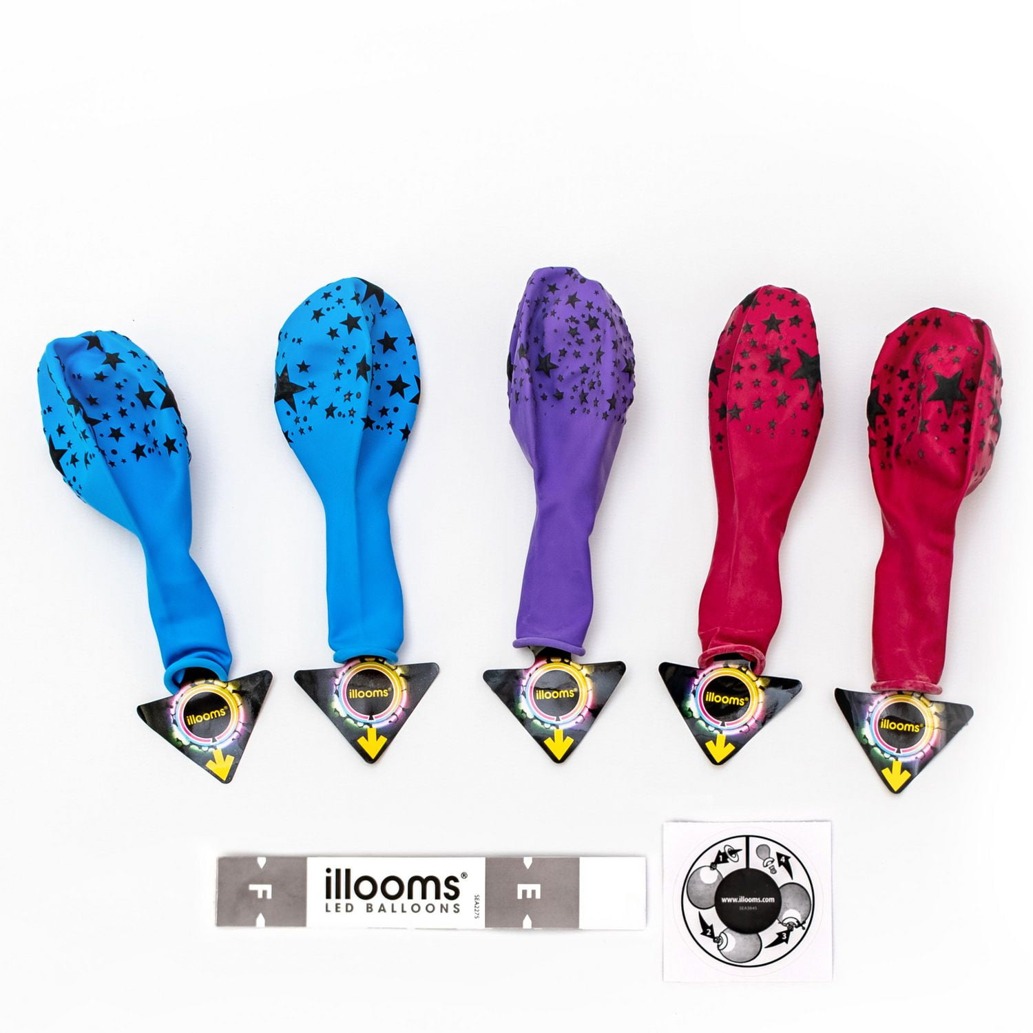 Lot de 5 ballons en latex Illooms Mixed Stars Lot de 5 ballons LED étoiles mixtes