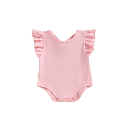 

Qtinghua Infant Baby Girls Ruffle Fly Sleeve Romper Jumpsuit Bodysuit One Piece Bodysuit Summer Outfits Pink 18-24 Months