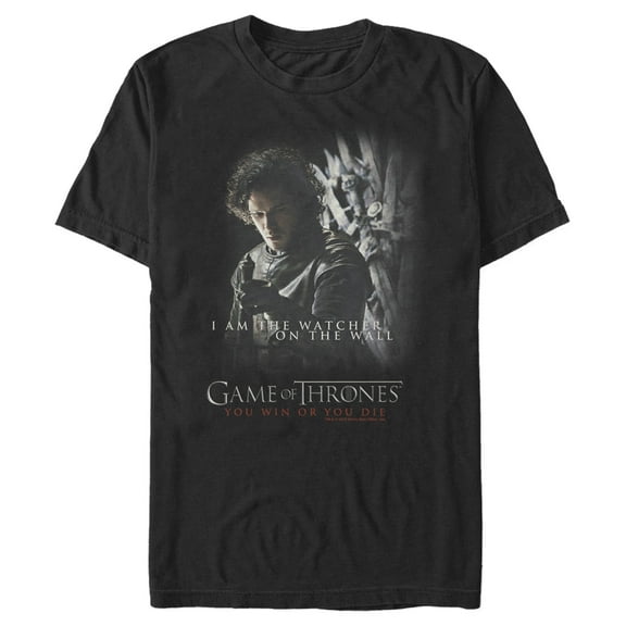 Men's Game of Thrones Jon Snow Watcher on the Wall  Graphic Tee Black 3X Large