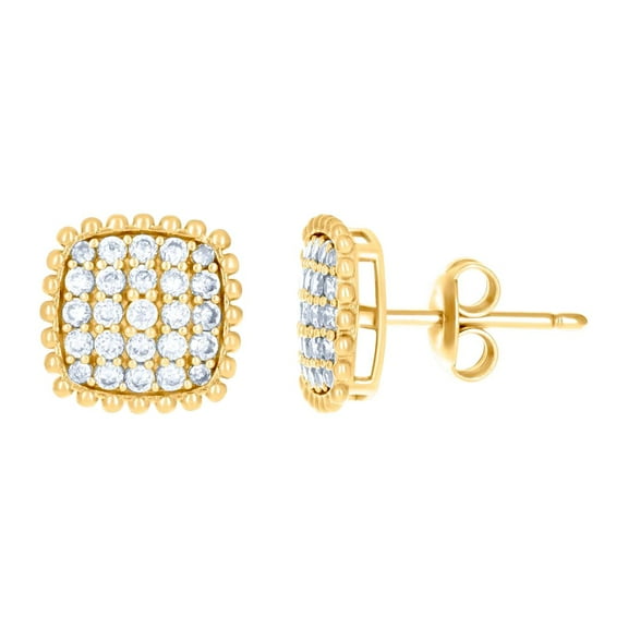 10k Yellow Gold Womens Cubic Zirconia Square Stud Earrings 8.9x8.9mm Wide Stud Earring for Women