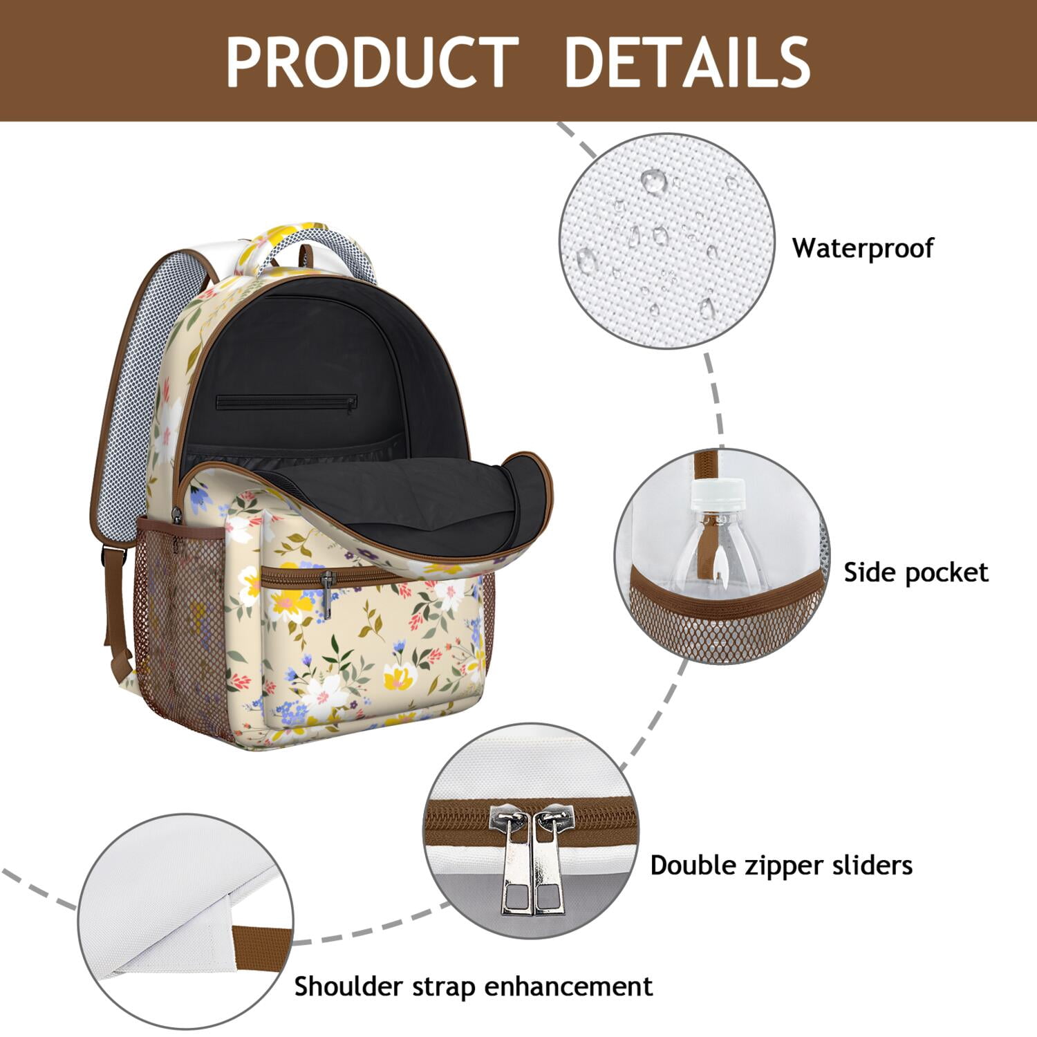 Summer Bright Floral Print Backpack - Waterproof Stylish Bookbag for College