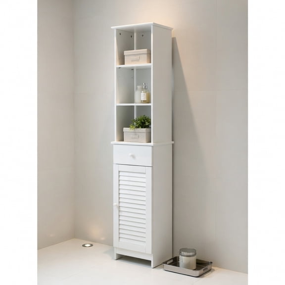 Resenkos Bathroom Tall Freestanding Storage Cabinet with Open Shelves and Drawer-White, Bathroom Cabinets for Entryway Storage, Home Office Furniture