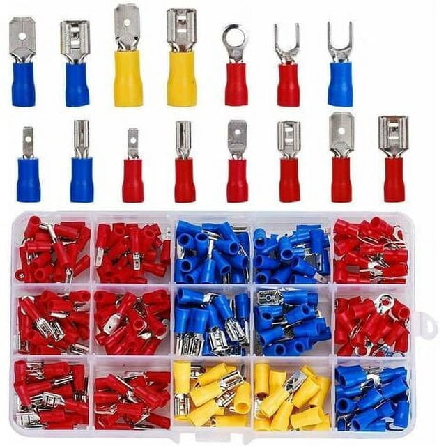 280 Piezas Terminales Eléctricos, Terminales Eléctricos para Coche, Conector Eléctrico, Terminales Planos y Terminales de Horquilla, Surtido de Conectores de Engarzado Aislados