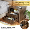 thumbnail image 5 of 18" Wide Fluted Nightstand Set of 2 with Charging Station Modern Wood Bedside Table with 2 Drawers and Open Shelf, Mid Century End Table for Bedroom Living Room Office, Walnut, 5 of 10