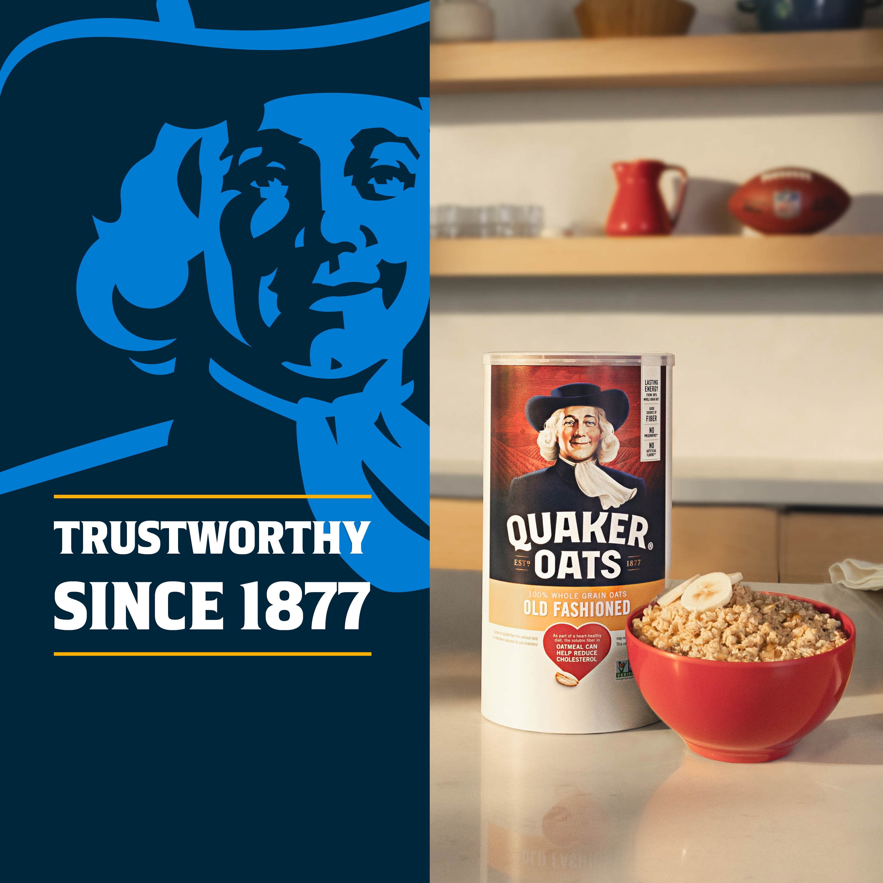 (12 pack) Quaker Old Fashioned Instant Whole Grain Oatmeal, 42 oz Canister Dry Oats