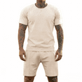 thumbnail image 3 of GINGTTO Men’s Khaki Casual Sport Set | Relaxed Fit Short Sleeve & Lounge Shorts | Lightweight Summer Two-Piece for Vacation, Weekend & Beach Outings, 3 of 7