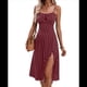 thumbnail image 1 of Vestidos de Verano de Lunares para Mujer, con Tirantes Finos, Corte Entallado y Abertura Lateral, Vestido Midi de Playa de Corte A. Rojo Vino S, 1 of 8