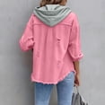 thumbnail image 4 of Women's Distressed Patchwork Mid-Length Denim Jacket Fashion Casual Loose Outerwear Pink XXL, 4 of 6