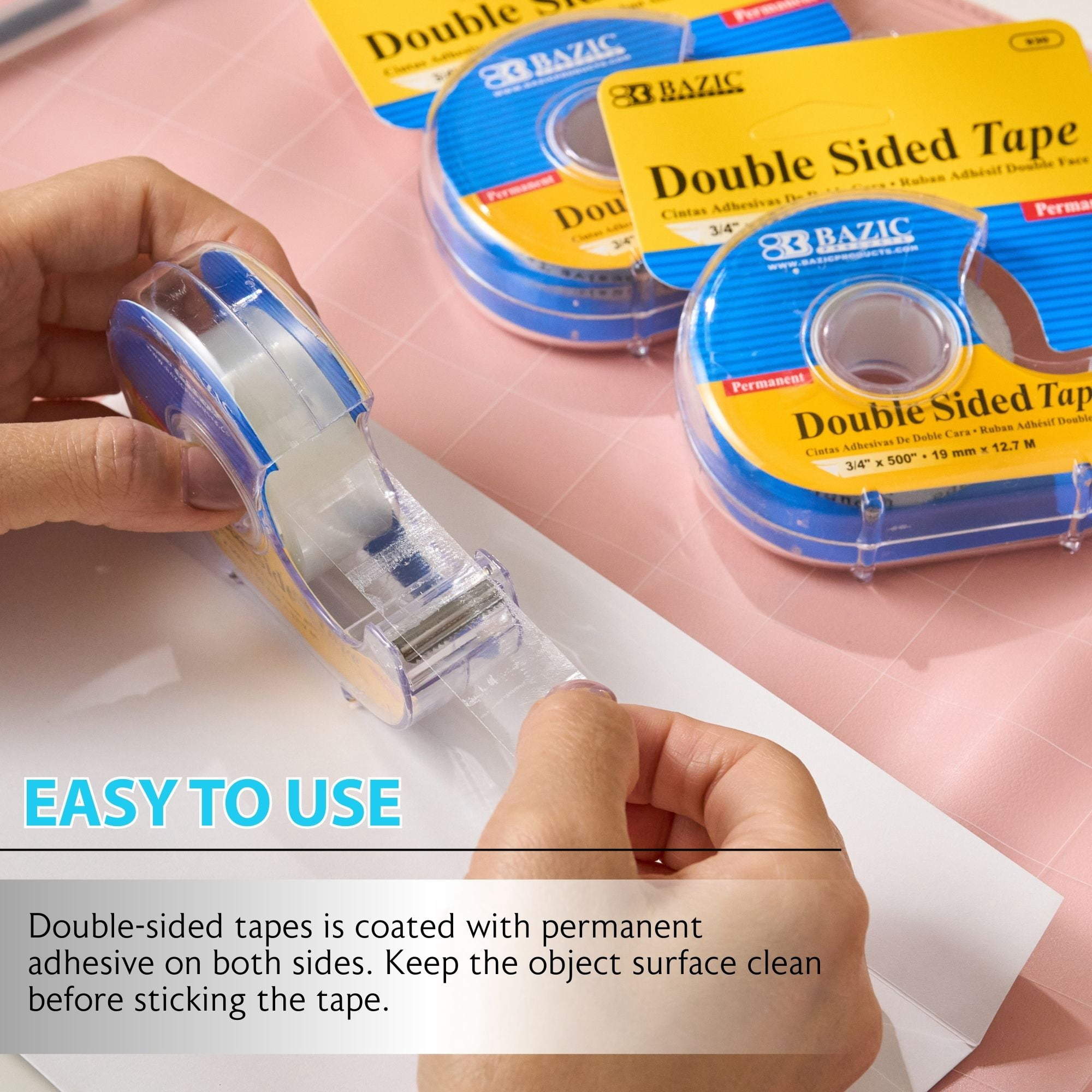 BAZIC Double Sided Tape w/ Dispenser 3/4"x500", 24-Pack