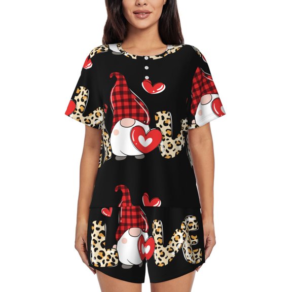 Naloa Love Gnomes Women's Short-Sleeved Pajama Set, Loungewear, Summer pajamas, Breathable Cozy - Small