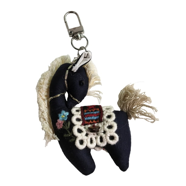 Llavero con colgante de bolso de algodón y lino con diseño de caballo, estilo vintage, para mochila escolar, accesorios para bolsos portátiles