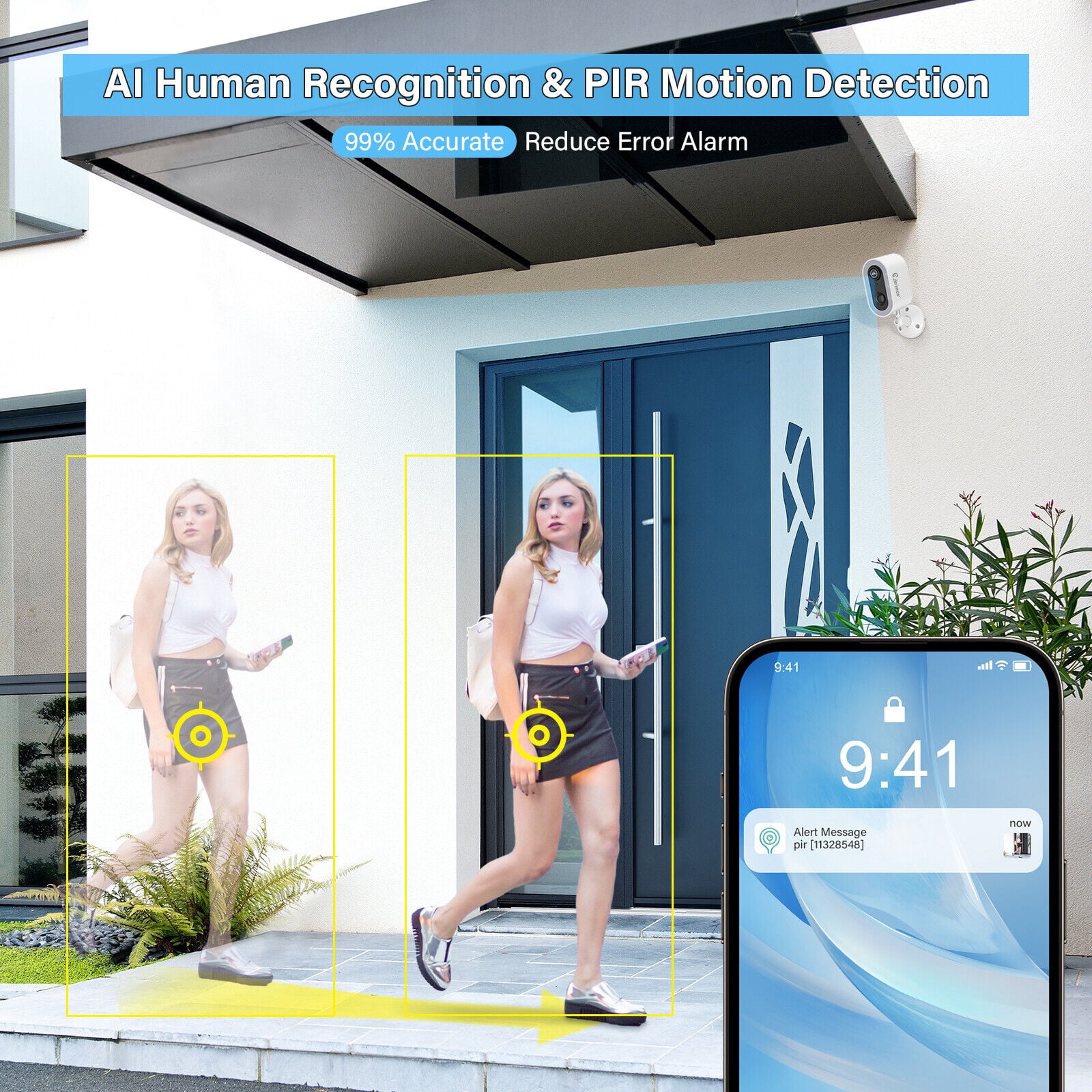 Jennov 2K Security Cameras Wireless Outdoor, 2.4G WiFi Battery Powered with Solar Panel, Motion detection, Night Vision