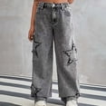 thumbnail image 4 of lnmuld Jeans for Boys Star Patchwork Denim Pants for Teen Boys and Girls Loose Fit Wide Leg Jeans Casual Streetwear Size:11-12 Years, 4 of 7