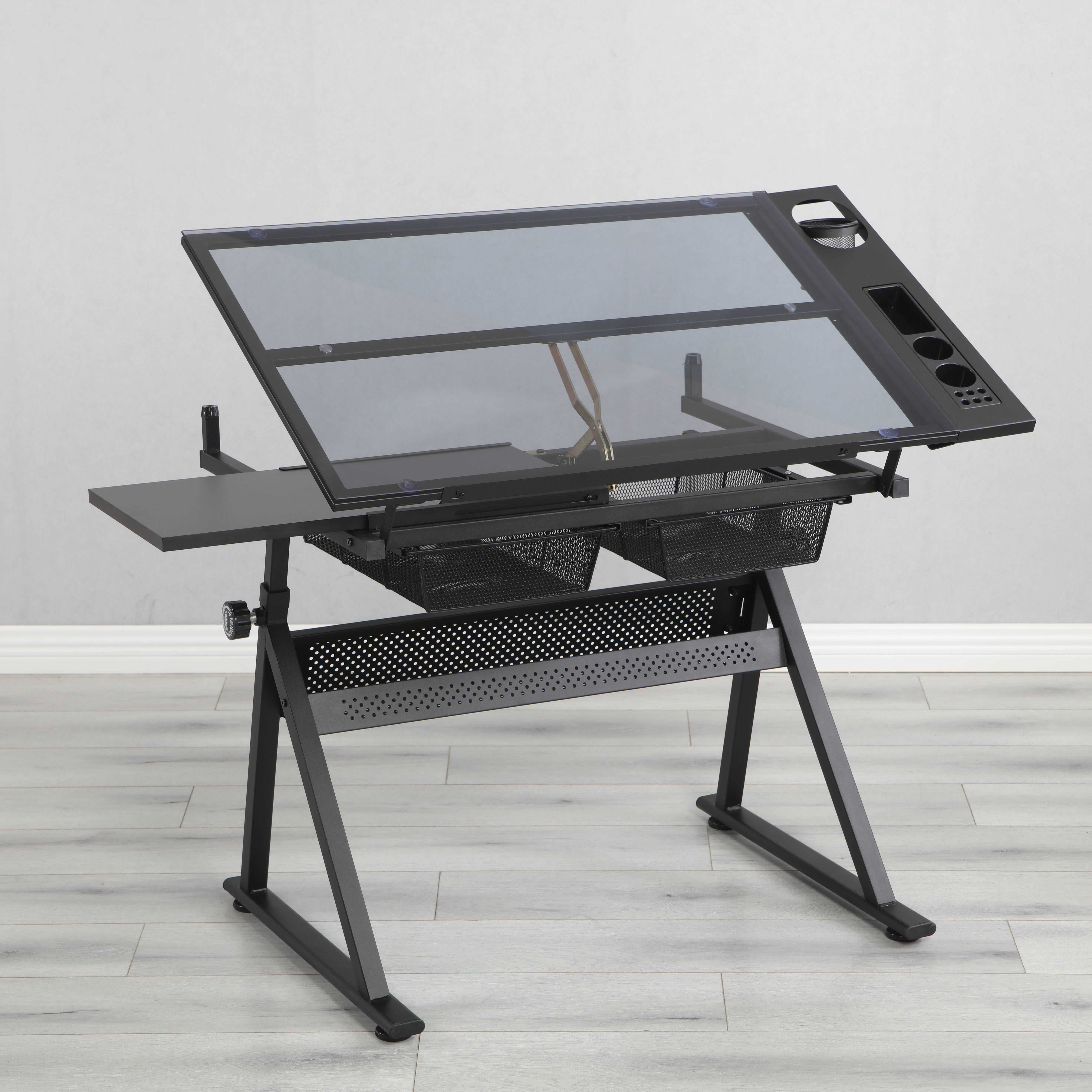 Buy AUKFA Glass Drafting Table with ChairWriting DeskSteelBlack