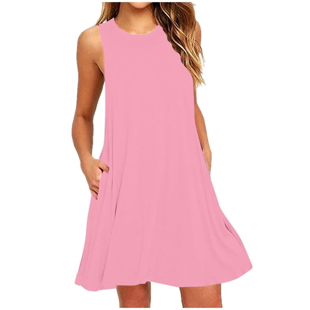 Vestido de Verano de Manga Corta para las Mujeres Mini Cuello Redondo Sólido, Moda Casual Poliéster de Fiesta