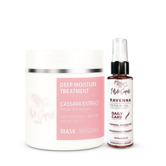 I Belli Capelli Cassava Hair Mask & Repair Oil Kit - Deep Conditioner for Dry, Damaged Hair Treatment- Hydrates, Repairs & Nourishes - For All Hair Types - Mascarilla Para el Cabello (2-Pack)