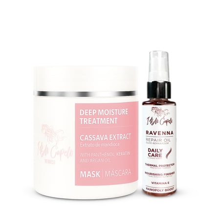 I Belli Capelli Cassava Hair Mask & Repair Oil Kit - Deep Conditioner for Dry, Damaged Hair Treatment- Hydrates, Repairs & Nourishes - For All Hair Types - Mascarilla Para el Cabello (2-Pack)