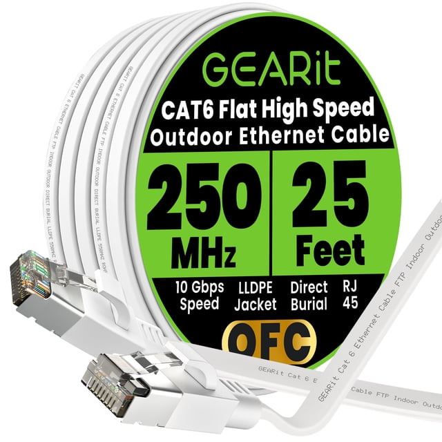 Cable Ethernet GearIt Cat6 plano para exteriores, 7,5 m, 10 Gbps