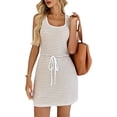 thumbnail image 4 of Women'S Drawstring Tie Waist Striped Knit Tank Dress Summer Sleeveless Square Neckline Mini Dress Color L, 4 of 9