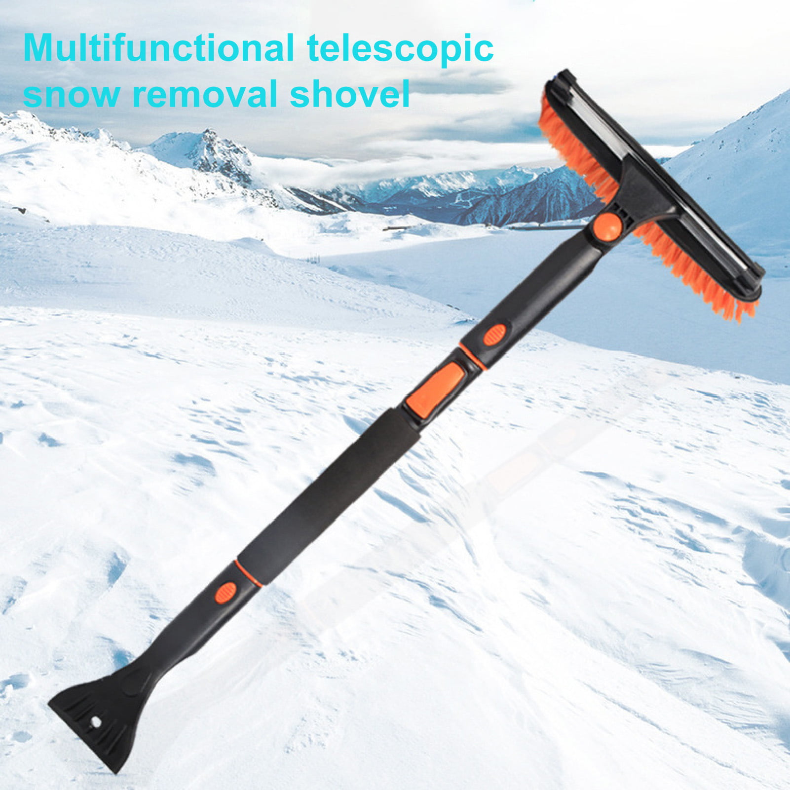 Snow Removal Shovel Ice Scraper Extendable 52 In Telescoping Broom Brush Car 