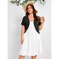 thumbnail image 2 of SHOWMALL Women's Plus Short Sleeve Bolero Shrug for Dresses Cropped Cardigan Open Front Summer Shoulder Cover Up Black 5X, 2 of 7