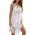 thumbnail image 3 of Avolia Womens Swimsuit Smock Sleeveless Crochet Hollow Knit Beach Dress Summer Outdoor Poolside Cover-Up White One Size, 3 of 9