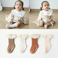 thumbnail image 6 of Huhudde Toddler Infant Baby Girls Knee High Socks with Grips Ruffled Lace Patchwork Ribbed Knit Solid Color Non-Skid Cotton Long Sotckings 0-3 Years Old, 6 of 16