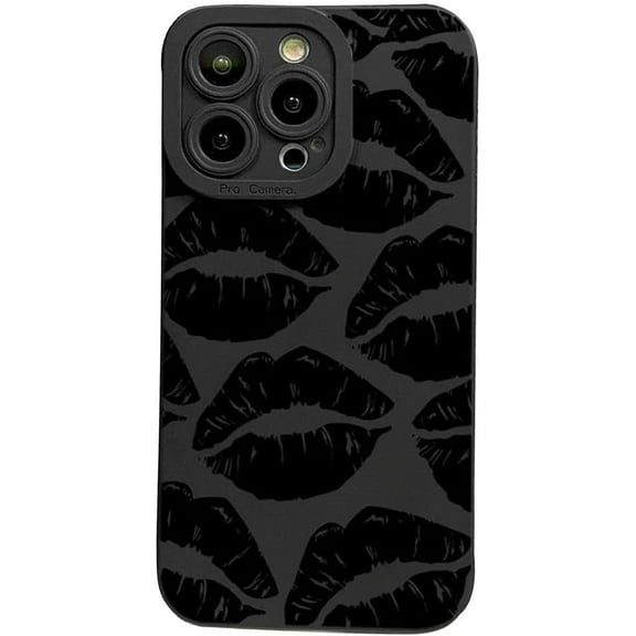 Lips Kiss Print Soft Silicone Phone Case for iPhone Compatible with iPhone 12 Pro, Black