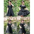 thumbnail image 6 of Oudiya Girls Tie Back Short Sleeve Ruffle Hem Off Shoulder Elegant Casual Summer Dresses, Black, 13-14Y, 6 of 8