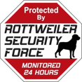 thumbnail image 1 of Animal Den Rottweiler Security Force Sign made with Plastic, white and red sign with black lettering, 1 of 2